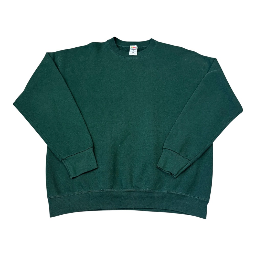 Vintage 90s Fruit of the Loom Green Blank Cotton Blend Sweatshirt Men's XL